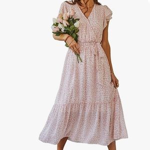 Long Pink Dress with Tie